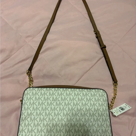 Michael Kors White and Brown Crossbody Bag with Gold-Tone Hardware - Picture 7 of 10